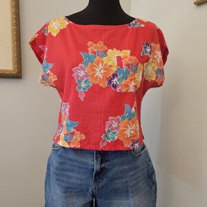 Vintage Peasantries Ltd Boxy Cropped Tropical Print Top